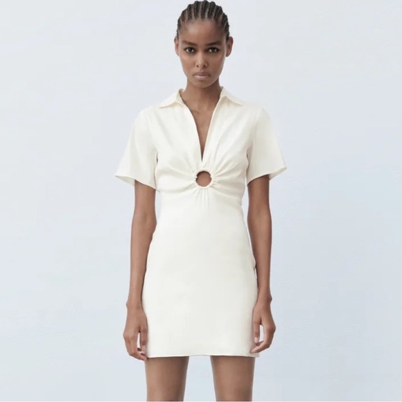 Blogger’s Favorite 🤩 NWT Zara Oyster White Ring Detail Preppy Mini Dress - Picture 12 of 15